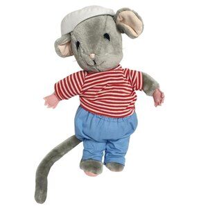 VTG Velveteen Mouse 12" Stuffed Animal Sailor Hat Striped Shirt 1981 RARE HTF